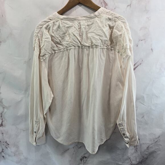 Anthropologie Shirt Womens Large Pink Button Popover Pilcro Gathered Henley - Picture 5 of 12